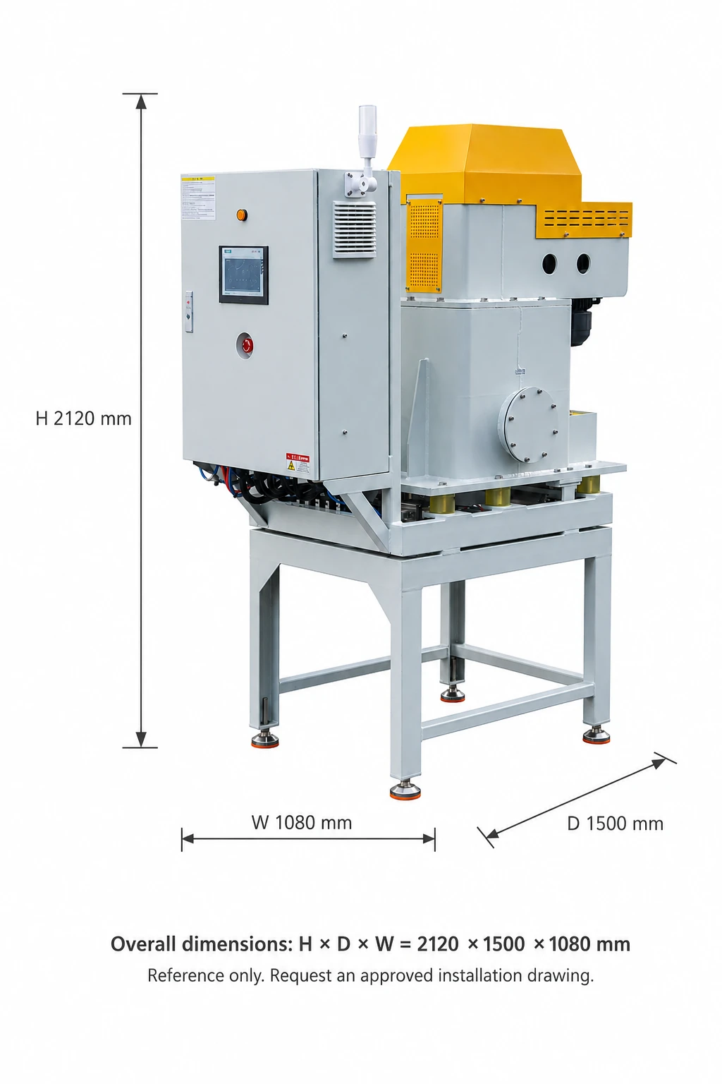 VC-1500 dimensions: height 2120 mm, depth 1500 mm, width 1080 mm
